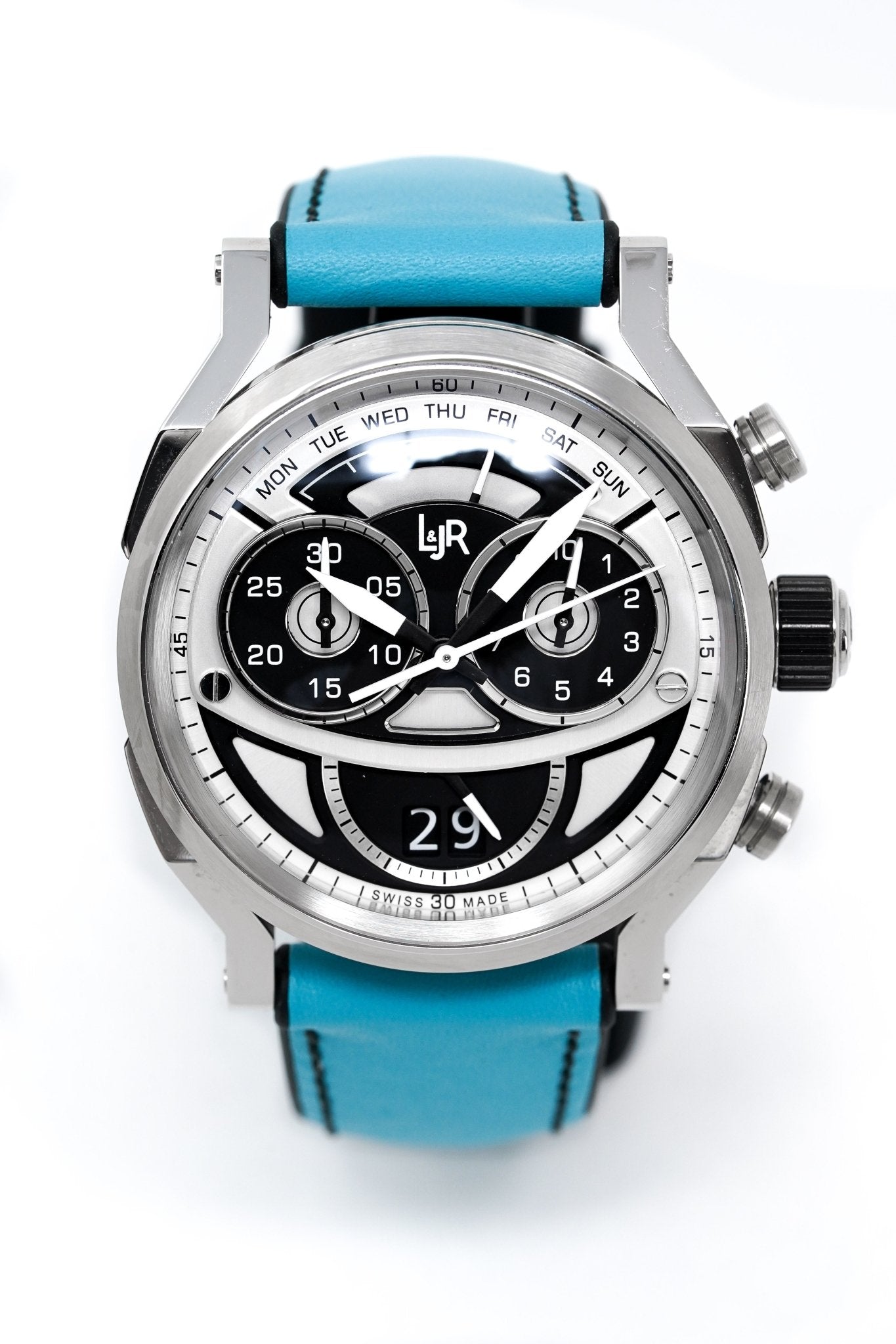 L&Jr Men's Watch Chronograph Day and Date 2 Tone Blue