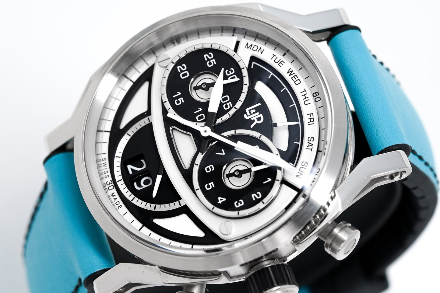 L&Jr Men's Watch Chronograph Day and Date 2 Tone Blue