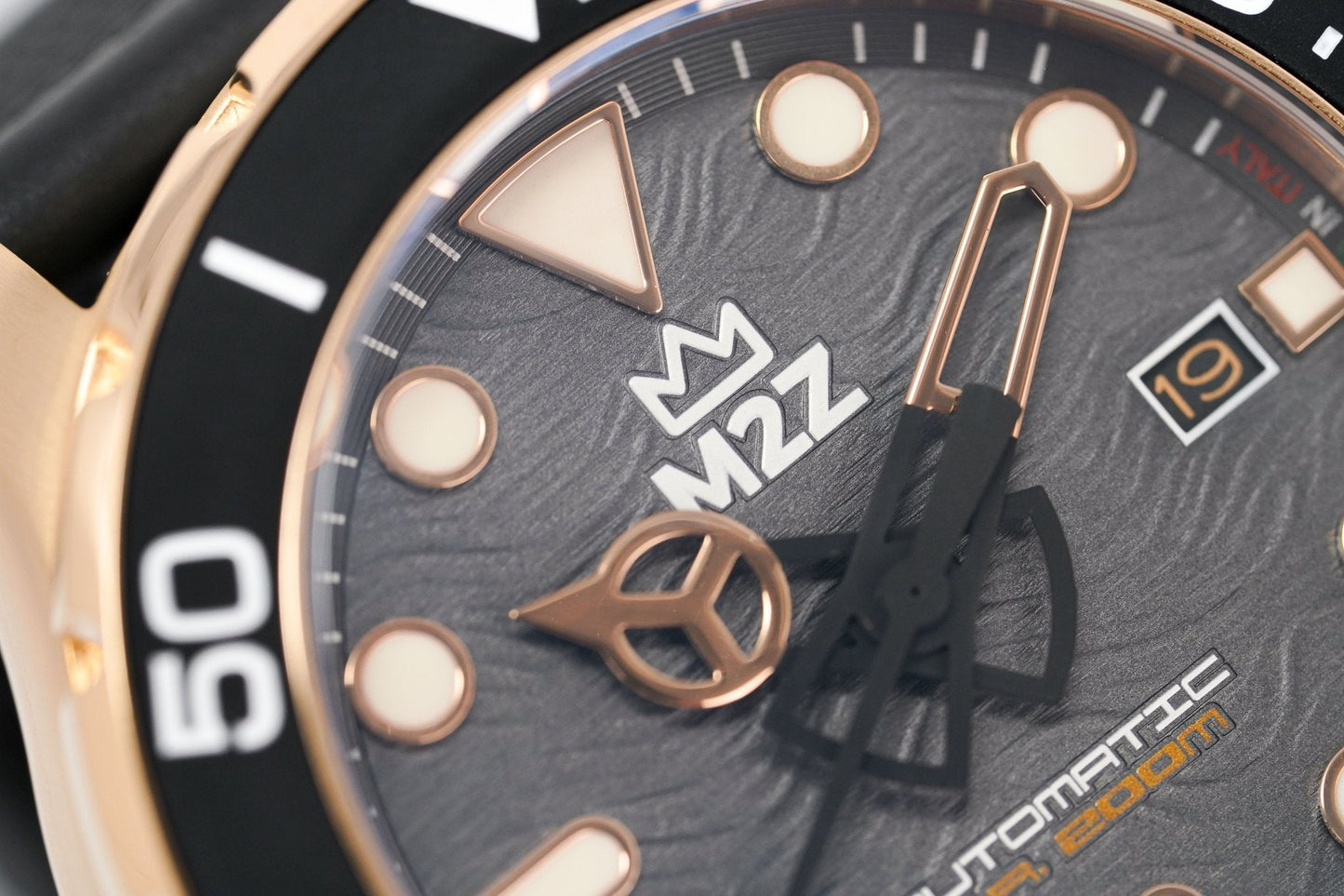 M2Z Men's Watch Diver 200 Black IP Rose Gold 200-008