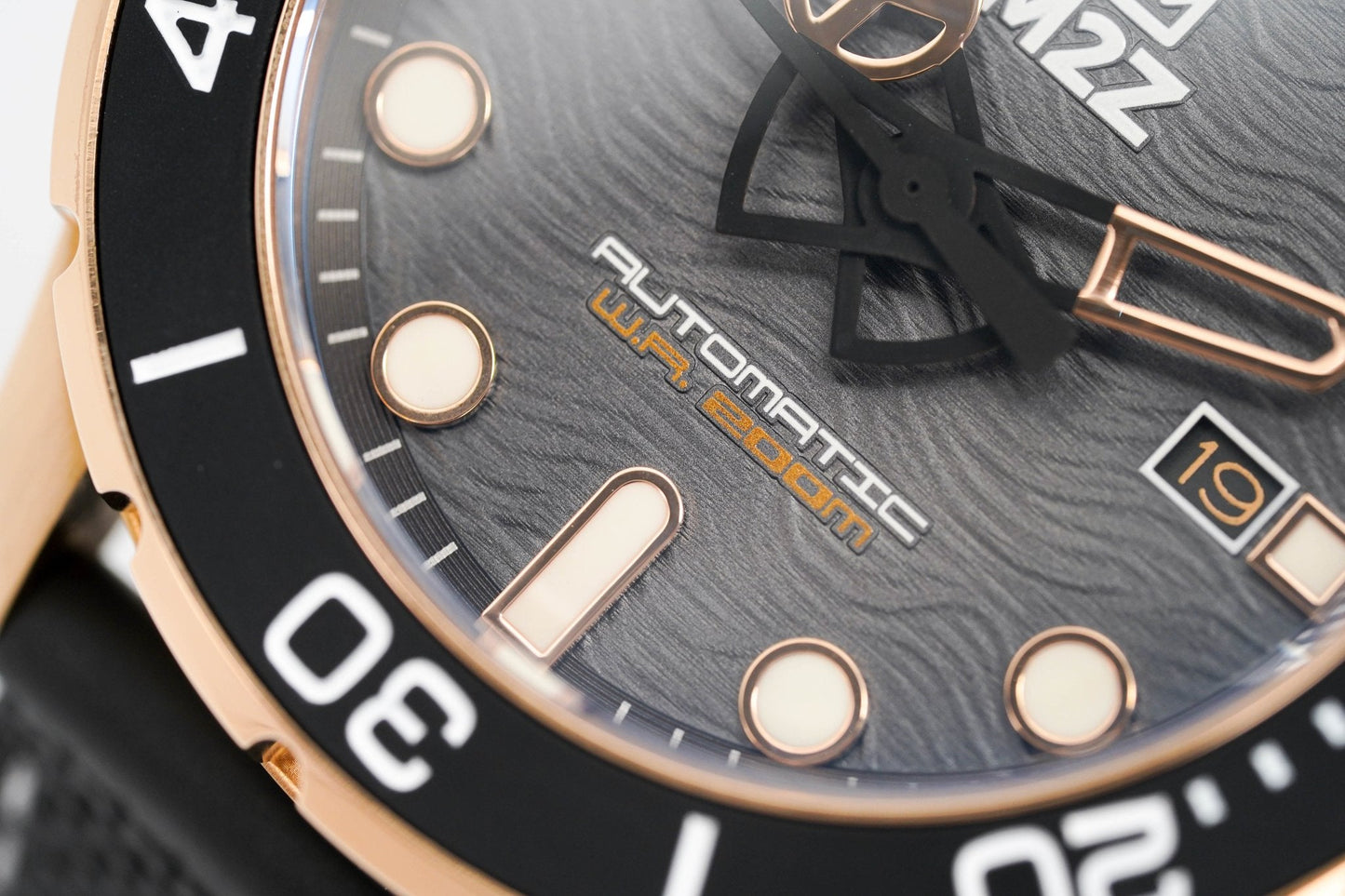 M2Z Men's Watch Diver 200 Black IP Rose Gold 200-008