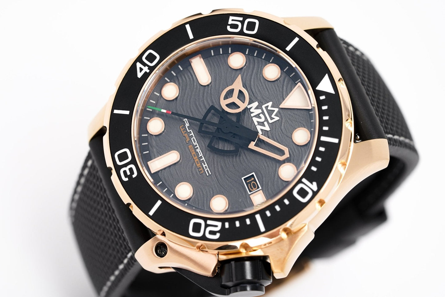 M2Z Men's Watch Diver 200 Black IP Rose Gold 200-008