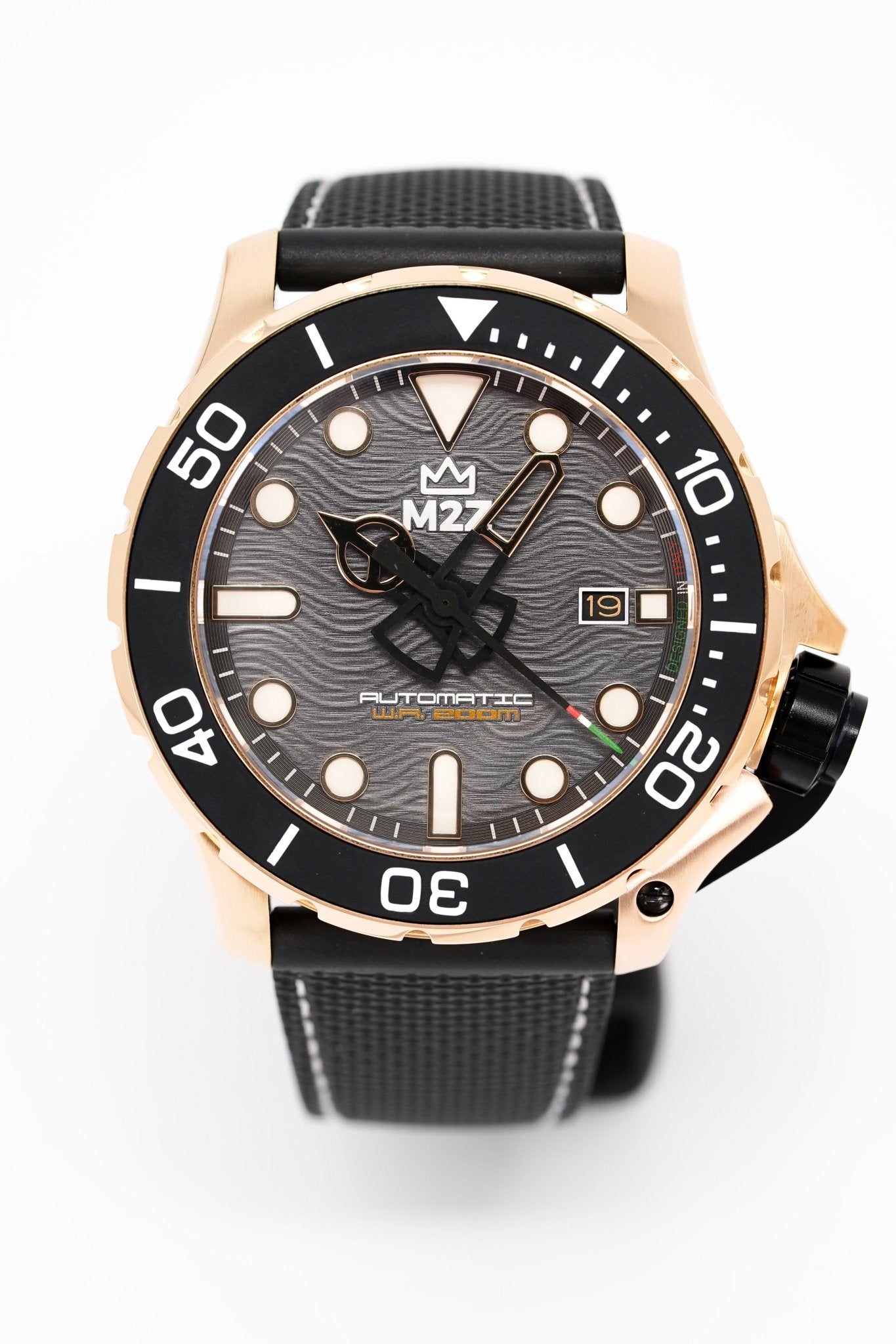 M2Z Men's Watch Diver 200 Black IP Rose Gold 200-008