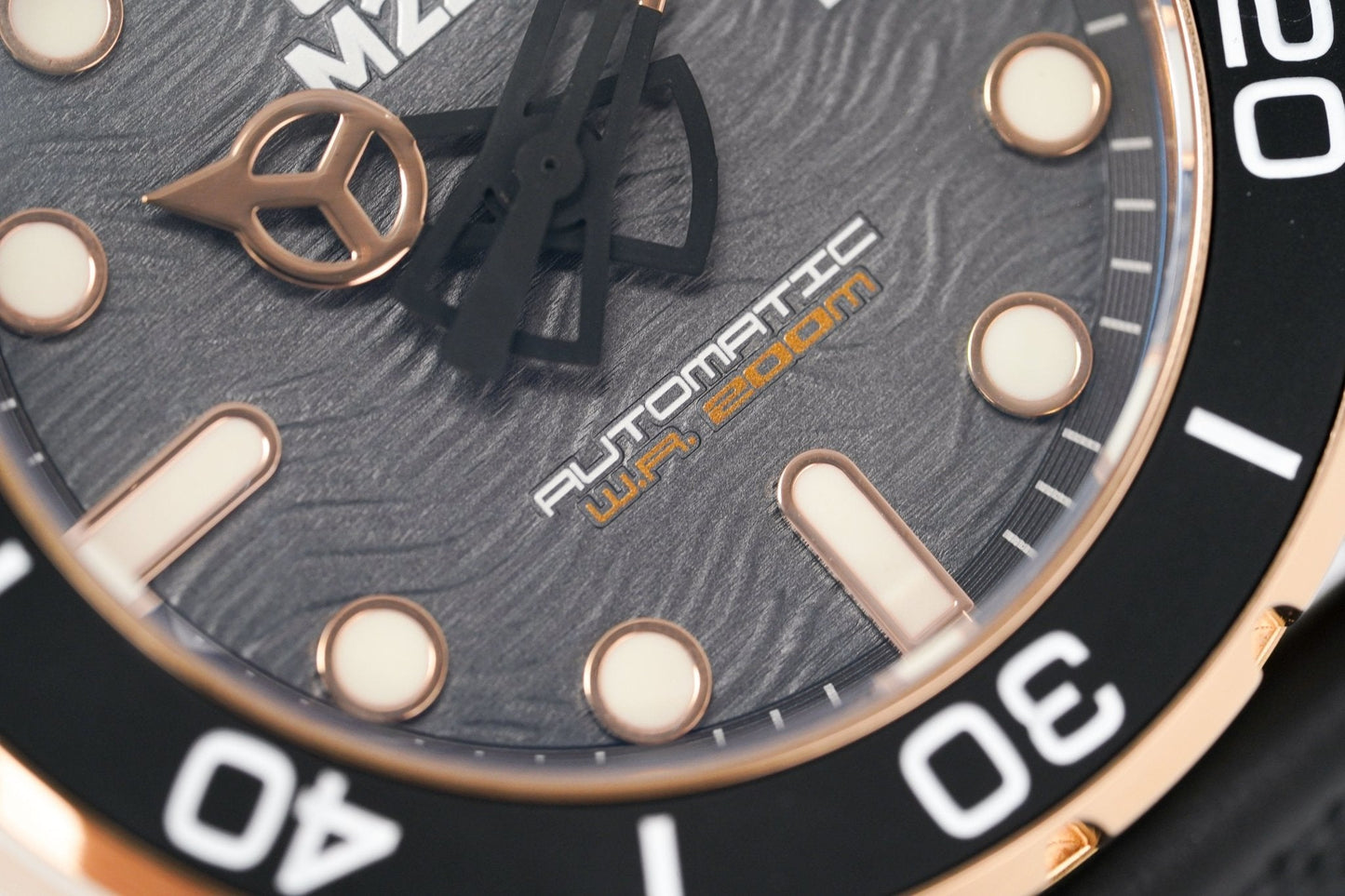 M2Z Men's Watch Diver 200 Black IP Rose Gold 200-008