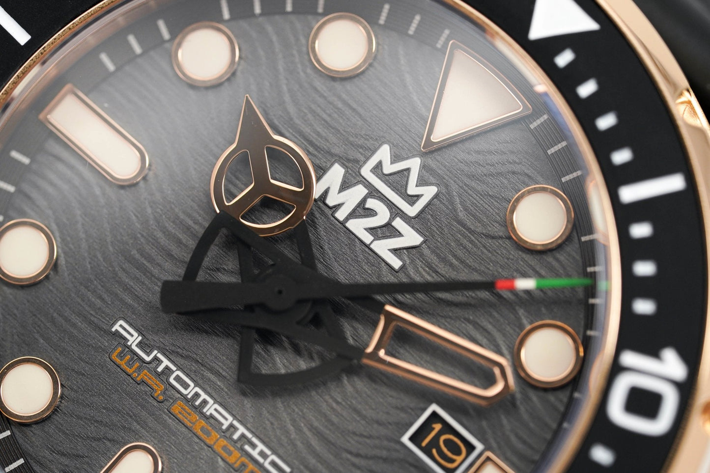 M2Z Men's Watch Diver 200 Black IP Rose Gold 200-008