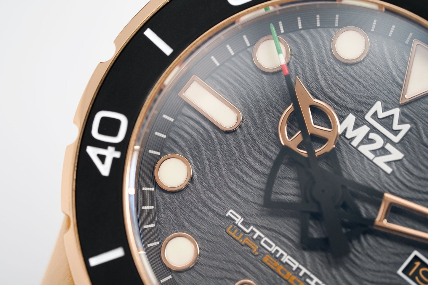 M2Z Men's Watch Diver 200 Black IP Rose Gold 200-008