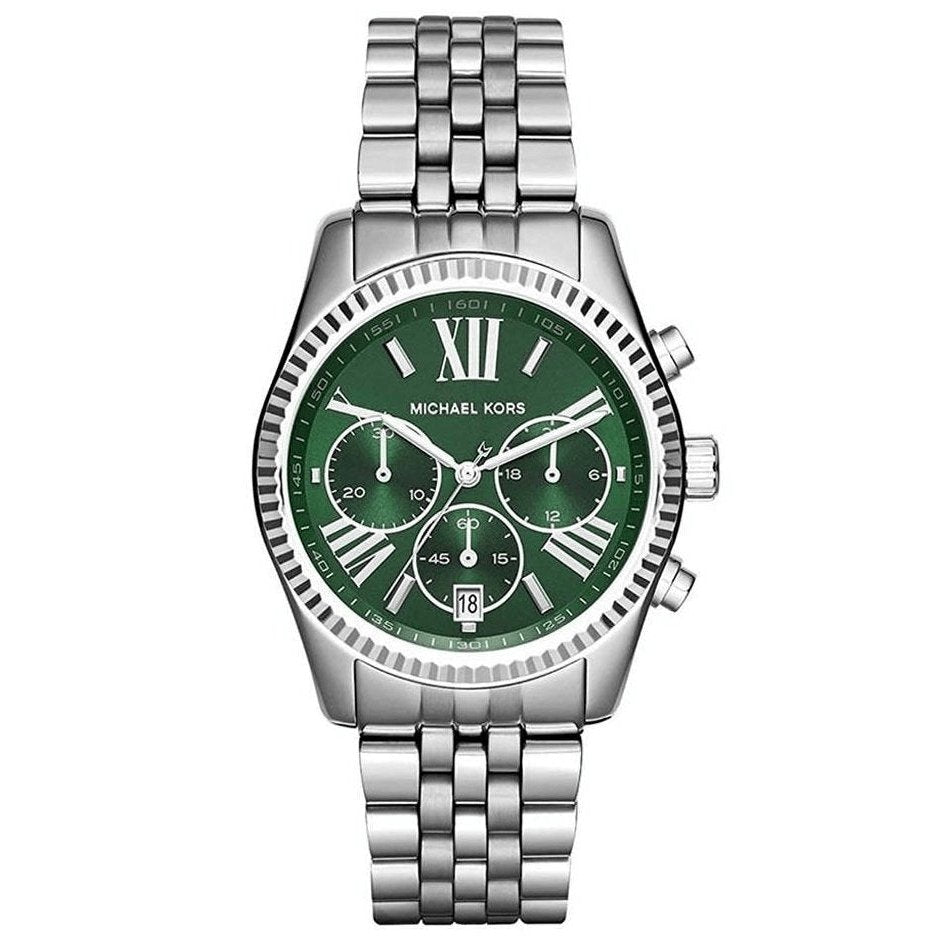 Michael Kors Ladies Chronograph Watch Lexington 38mm Silver Green MK6222