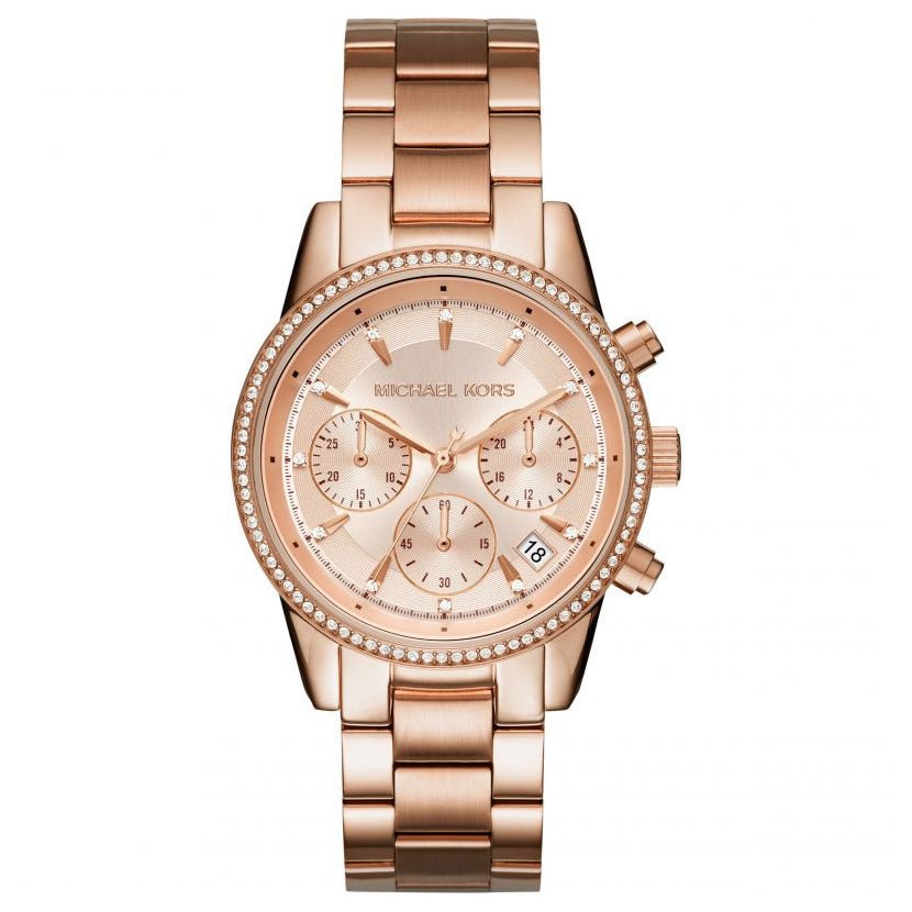 Michael Kors Ladies Chronograph Watch Ritz 37mm Rose Gold MK6357