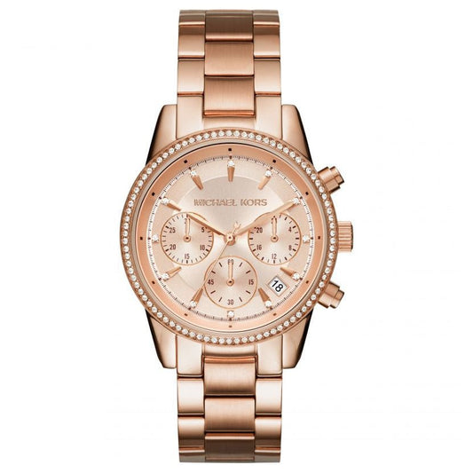 Michael Kors Ladies Chronograph Watch Ritz 37mm Rose Gold MK6357