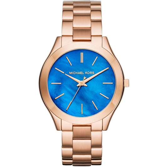 Michael Kors Unisex Watch Slim Runway 42mm Rose Gold Dark Blue MK3494