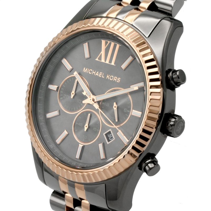 Michael Kors Watch Lexington Chronograph 45mm Rose Gold Dark Two Tone MK8561