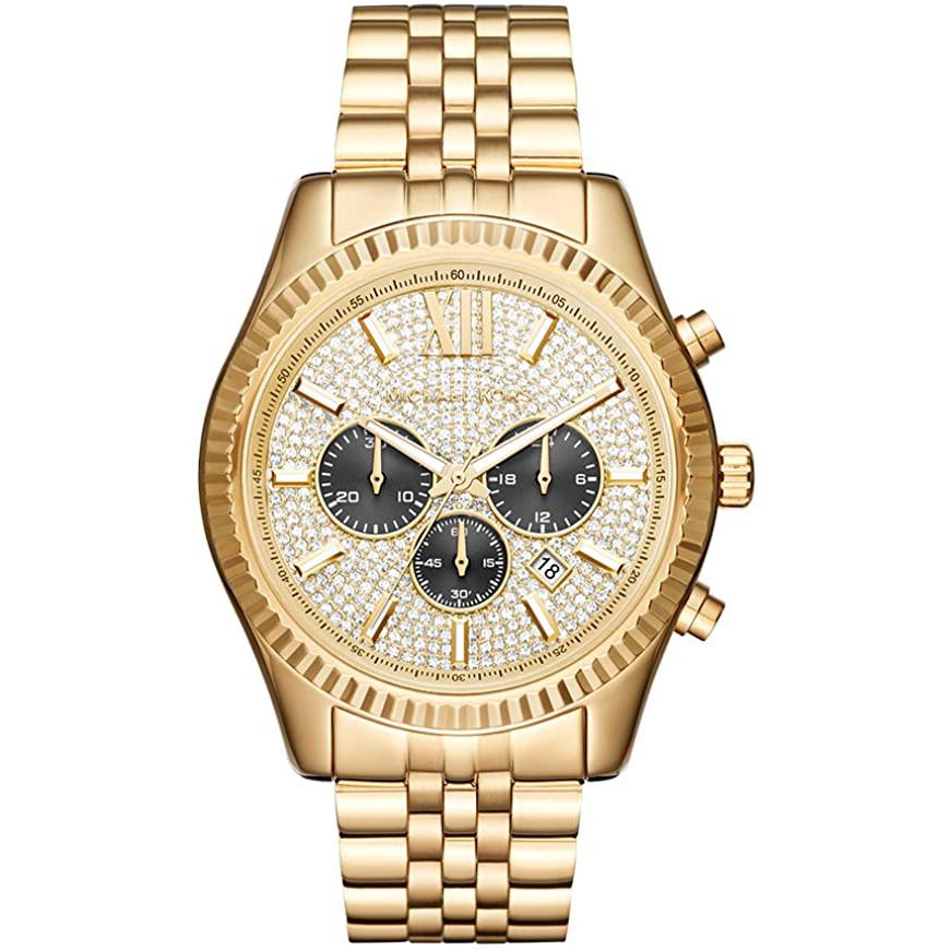 Michael Kors Men's Watch Lexington Chronograph 45mm Gold Pave MK8494