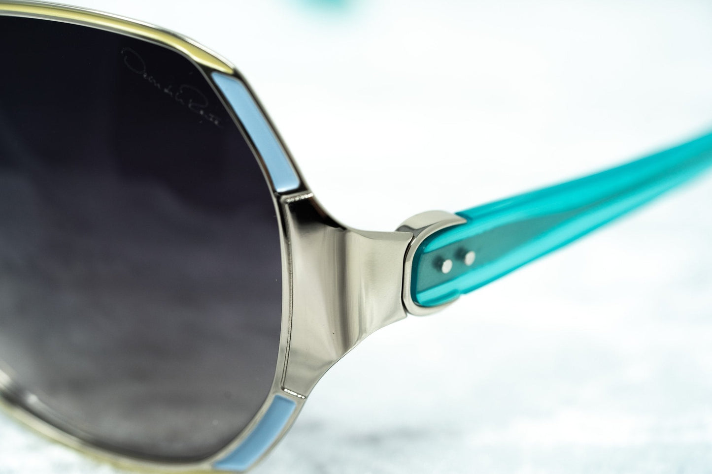 Oscar De La Renta Sunglasses Oversized Silver Multicolour Enamel and Grey