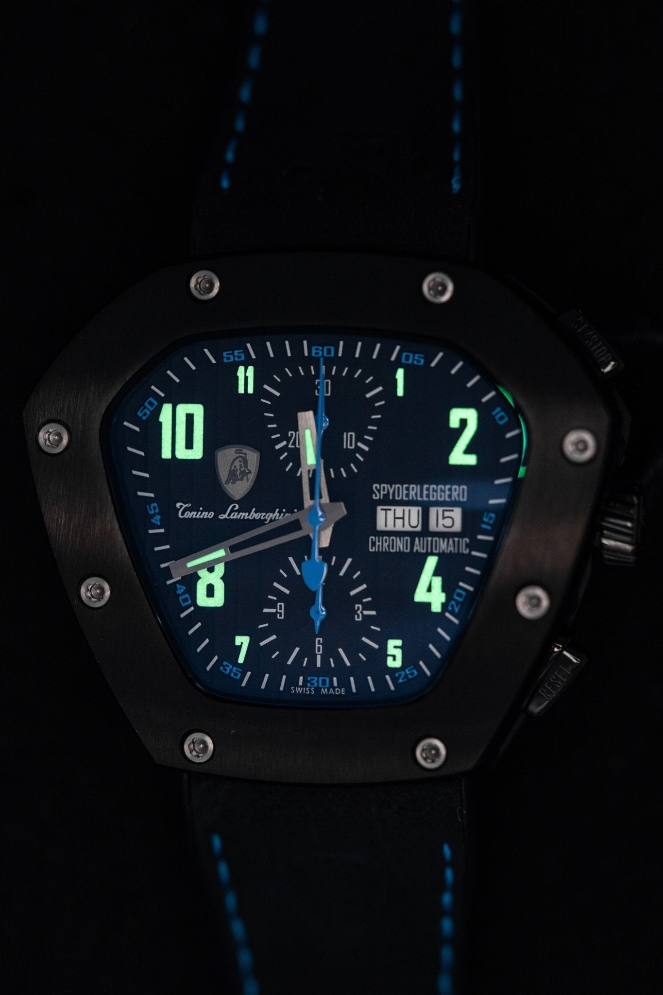 Tonino Lamborghini Spyderleggero Chronograph Watch Day Date Blue TLF-T07-4