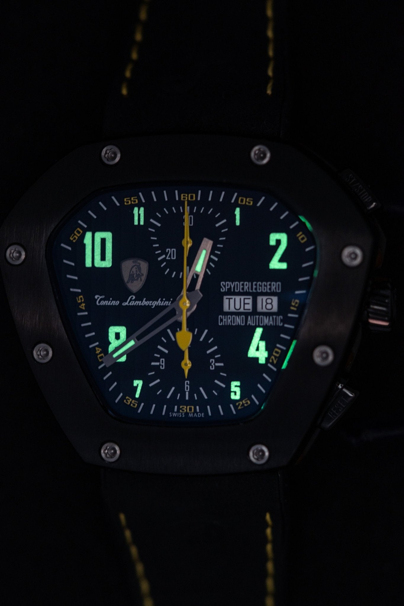 Tonino Lamborghini Spyderleggero Chronograph Watch Day Date Yellow TLF-T07-3